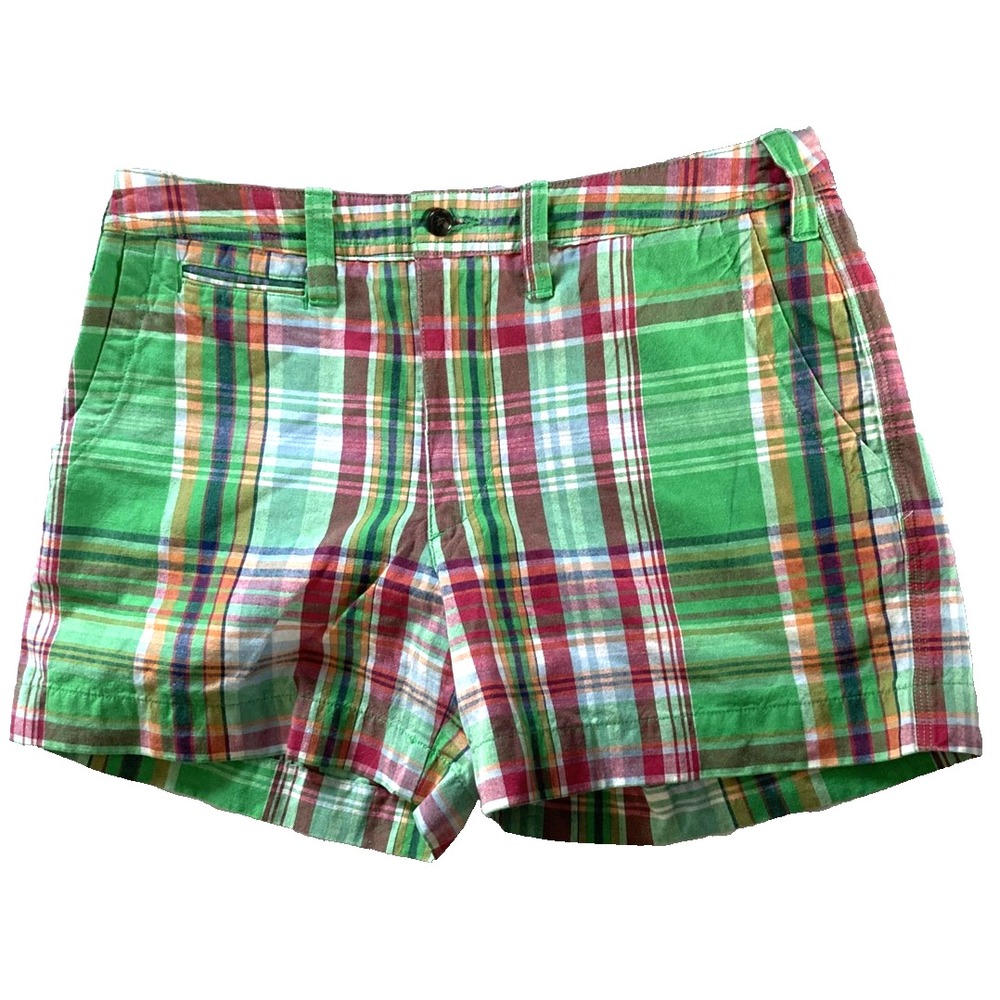 Polo Ralph Lauren Shorts Womens 6 Green Madras Plaid Preppy Summer Casual Chino